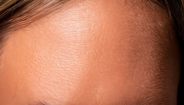 Close-up of Forehead Skin Texture and Hairline Details.