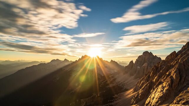 Close up timelapse of sunrise over mountain horizon captures changing light and colors in the sky