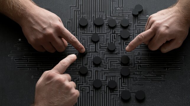 Hands Playing Othello Game On Circuit Board For Technology Strategy Concepts
