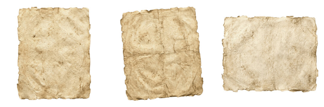 Set of old vintage parchment paper texture isolated on white background