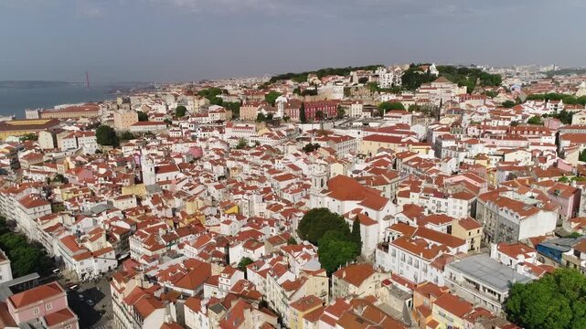 Flying Over Lisbon Downtown, Portugal