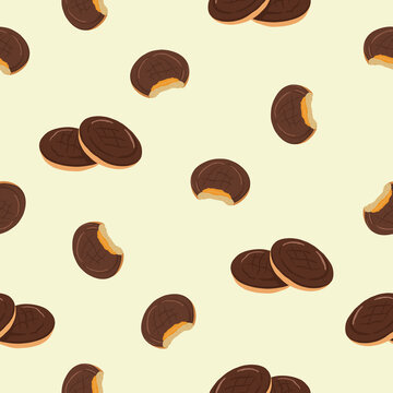Seamless pattern with chocolate jaffa cakes and orange jelly cookies.