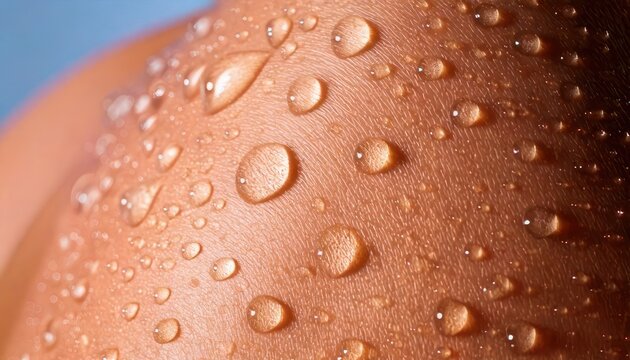 Close-up of skin with water droplets glistening in the light.
