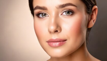 Fototapeta premium Close-up portrait of a beautiful woman with flawless makeup and radiant skin.