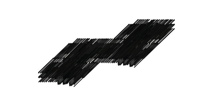 Abstract black geometric shape with textured lines on a white background.