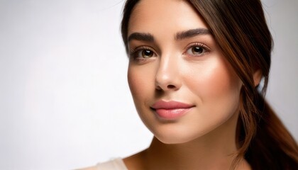 Naklejka premium Close-up portrait of a beautiful woman with natural makeup.
