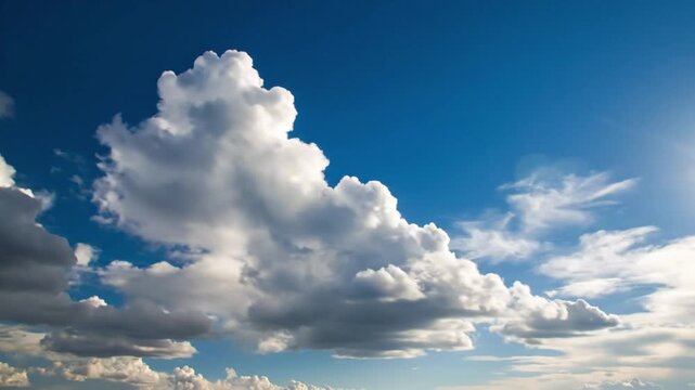 Clouds move slowly across a blue sky with patches of sunlight during the day