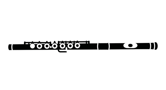 Flute musical instrument is depicted as a clean vector icon representing classical music and orchestral performance.