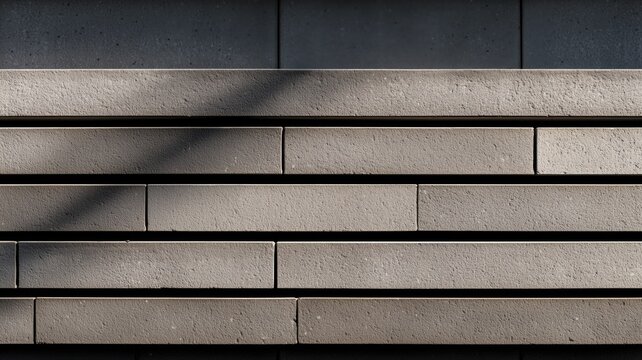 コンクリートブロックが並んでいる壁の一部。建築やインテリアデザインの背景素材に適した質感のある表面。