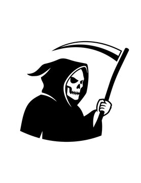 Grim Reaper Holding Scythe Silhouette Icon.