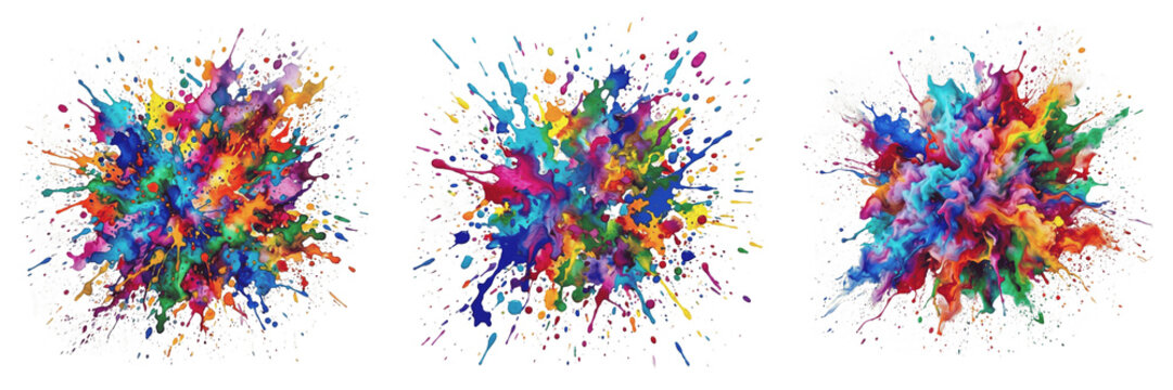 Set and collection of colorful paint splash explosion isolated on white background