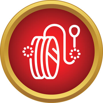 Yo yo toy icon enclosed in a vivid red circle with a golden frame