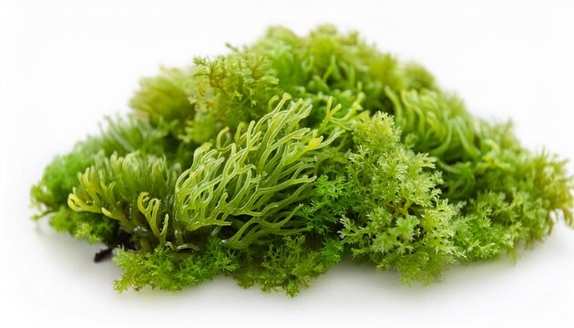 macro photo of raw organic irish sea moss chondrus crispus on white