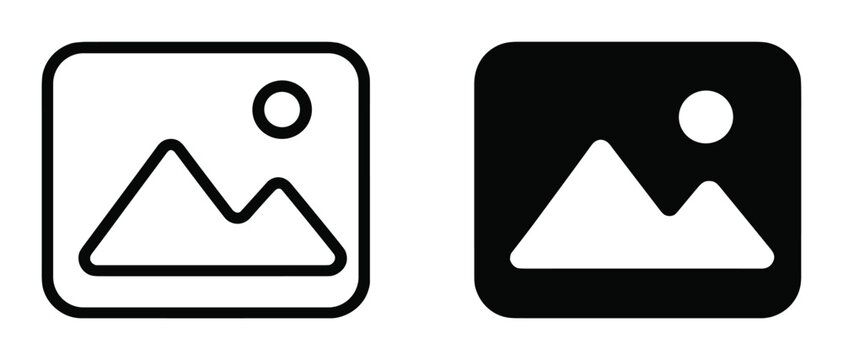 Image gallery vector icons with outline and solid photo placeholder symbols for media interface design on transparent background