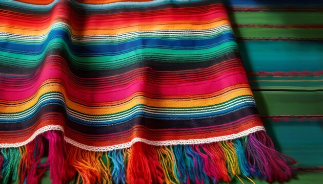 colorful traditional mexican serape blanket with vibrant stripes and fringe perfect for cultural decor and festivities