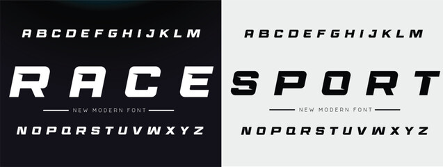 RACE SPORT Abstract modern alphabet fontsand numbers. Typography electronic digital game music future creative urban font design concept. vector illustraion © Kitti_Pie