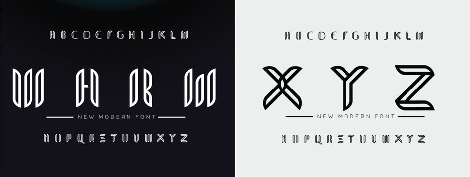 WARM XYZ Creative Outline Double line monogram alphabet and tech fonts. Lines font regular uppercase and lowercase. Vector illustration.