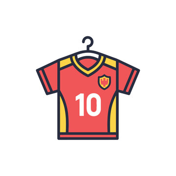 Red Football Jersey Number 10 Hanging on Hanger, Sports Apparel Icon