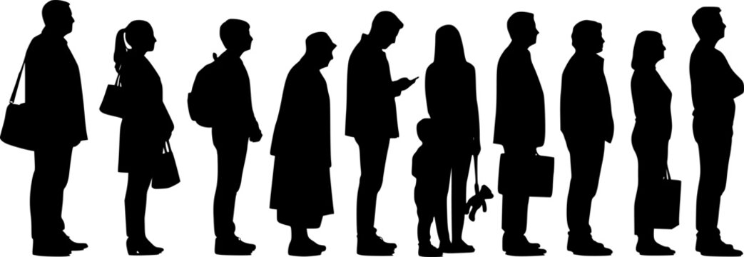stand and wait people silhouette on white background 