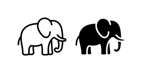 Fototapeta premium Simple Elephant Icons, Outline and Silhouette Vector Graphics, Black and White Animal Symbols for Wildlife and Safari Themes