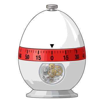 mechanical kitchen egg timer shaped like a white and red egg