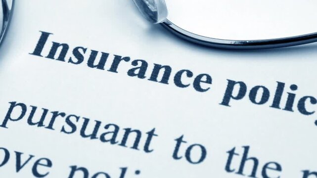 Insurance Policy Document with Eyeglasses Close Up
