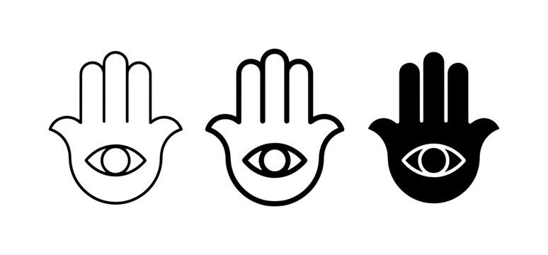 Hamsa Hand Symbols, Evil Eye Protection Icons, Religious Amulets, Vector Graphics Set