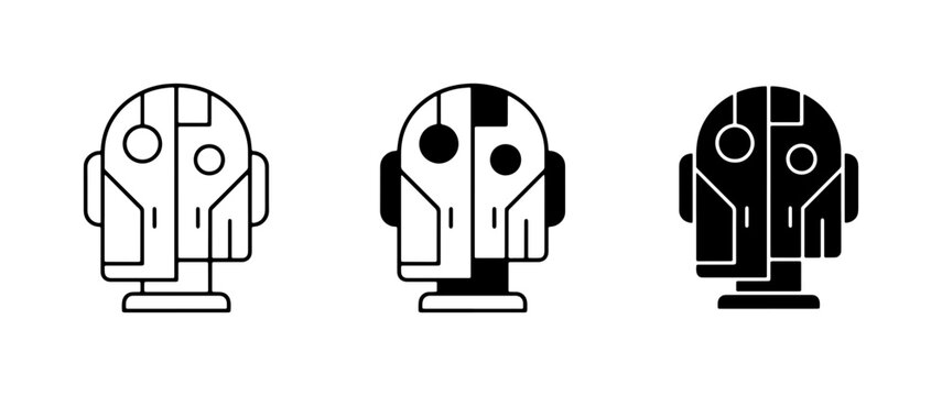 Robot Head Icons, Futuristic Android Face Symbols, AI Technology Concepts, Sci-Fi Character Designs, Cybernetic Intelligence Graphics, Machine Learning Art, Digital Automation Icons