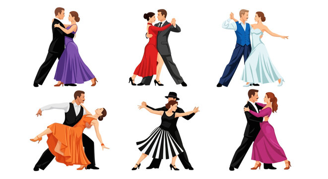 Elegant Couples Dancing Tango and Waltz in Formal Attire A Celebration of Ballroom Dance