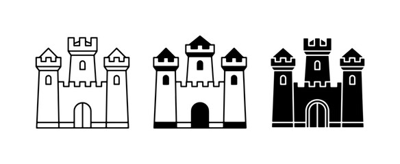 Castle Icons, Medieval Fortress Symbols, Royal Palace Vector Graphics, Fantasy Architecture Illustrations, Set of Three Styles © Farzana