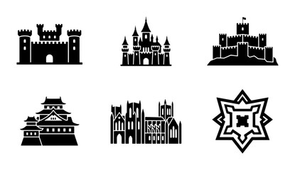Medieval Castle Icons, Fortress Silhouettes, Royal Palace Vector Set, Historic Architecture Graphics, Fantasy Building Symbols © Tanvir