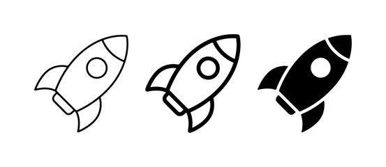Rocket Ship Icons, Spacecraft Vector Graphics, Launch Symbols, Sci-Fi Exploration Set, Black and White Design Elements © Farzana