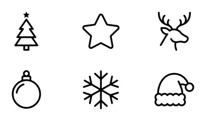 Minimalist Christmas Icons Set, Festive Holiday Symbols Vector Collection, Black and White Seasonal Graphics for Design © Nusrat