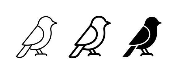 Three Bird Icons: Outline, Line Art, and Silhouette Vector Graphics for Nature and Wildlife Themes © Jayed