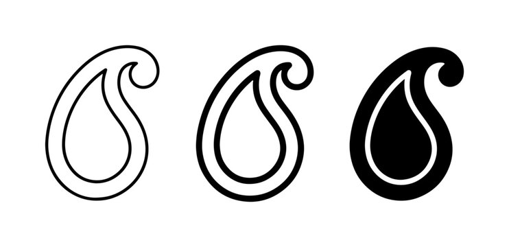 Paisley Icon Set: Outline, Double Line, Solid Black Vector Graphics for Decorative Design Elements