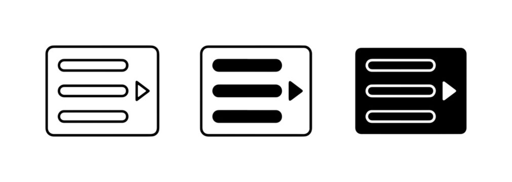 Navigation Menu Icons, Hamburger Menu Symbols, List Icons with Arrow, UI Elements, Set of 3 Vector Graphics