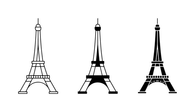 Eiffel Tower Vector Icons, Paris Landmark Silhouettes, French Architecture Collection, Travel Symbols