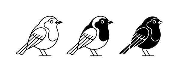 Three Stylized Bird Illustrations: Outline, Two-Tone, and Silhouette Vector Icons for Nature and Wildlife Themes © Jayed