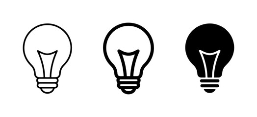 Light Bulb Icons Set, Simple Line Art and Solid Fill Designs, Representing Ideas, Innovation, and Solutions © Jannat