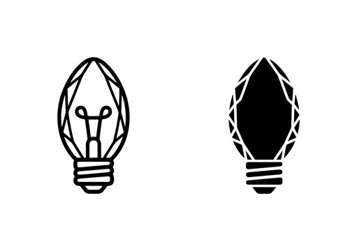Christmas Light Bulb Icons, Festive Holiday Illumination Symbols, Vintage C7 Bulb Outline and Silhouette, Vector Graphics for Seasonal Decor and Celebration