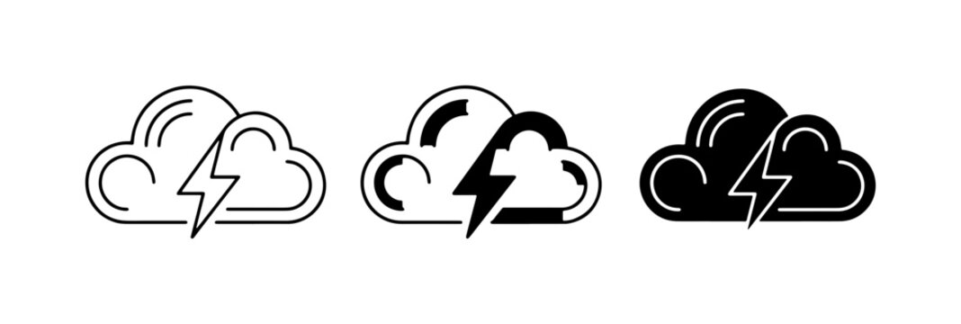 Storm Cloud Icons, Thunderstorm Symbol Set, Weather Forecast Graphics, Lightning Bolt Vector Art, Dark Sky Elements