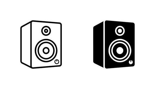 Audio Speaker Icon Set, Sound System Vector Graphics, Music Equipment Symbols, Studio Monitor Illustration, Black and White Icons