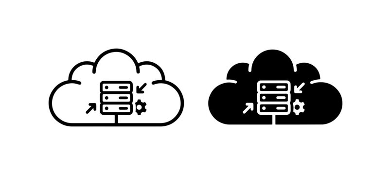 Cloud Computing Server Icons, Data Storage and Network Technology Concepts, Digital Information Processing and Connectivity