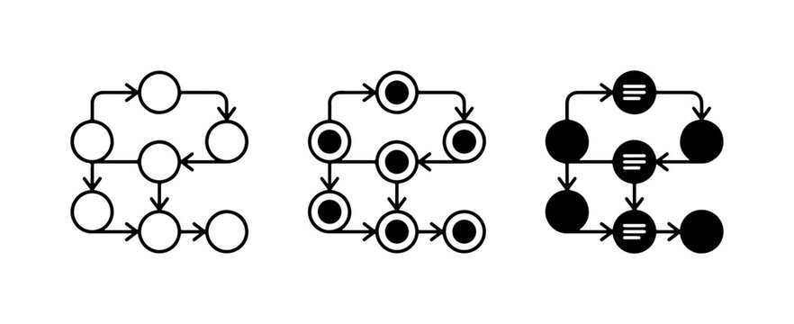 Process Flow Diagram Icons, Workflow Steps, and Decision Tree Symbols Set, Vector Graphics for Business and Technology