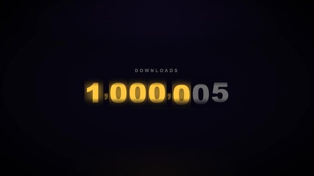 Animated counter showing one million downloads milestone achievement with golden thank you message