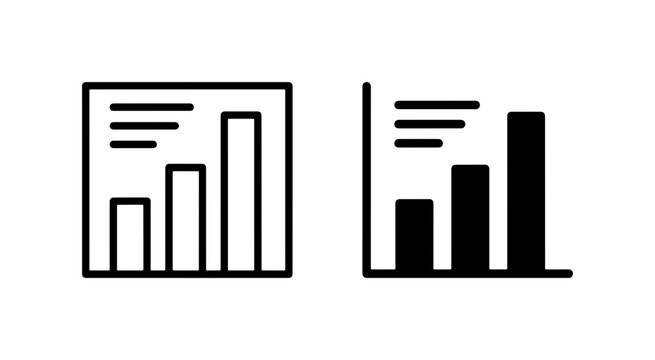 Bar Chart Icons, Data Visualization Vector Graphics, Business Growth Analysis Symbols, Financial Performance Metrics, Simple Line and Solid Fill Icons