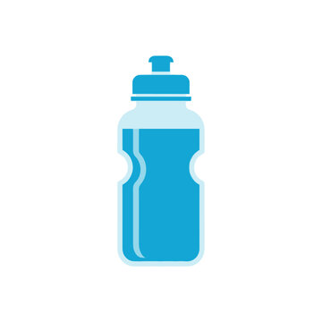 Blue Water Bottle with Clear Liquid - Isolated on White Background