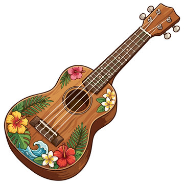 hawaiian wooden ukulele with painted floral design