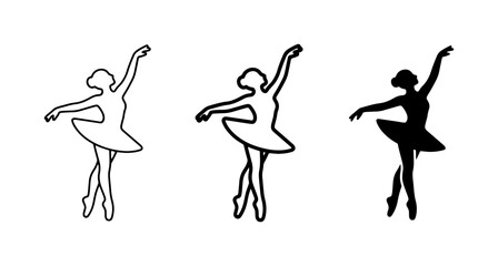 Elegant Ballet Dancers Vector Set, Graceful Female Performers in Classic Poses, Silhouette and Outline Illustrations for Dance and Performance Graphics © Sumaiya