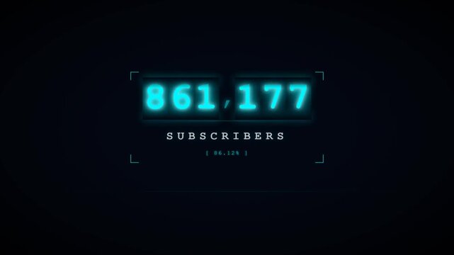 Animated subscriber milestone counter reaching one million achievement neon cyan display